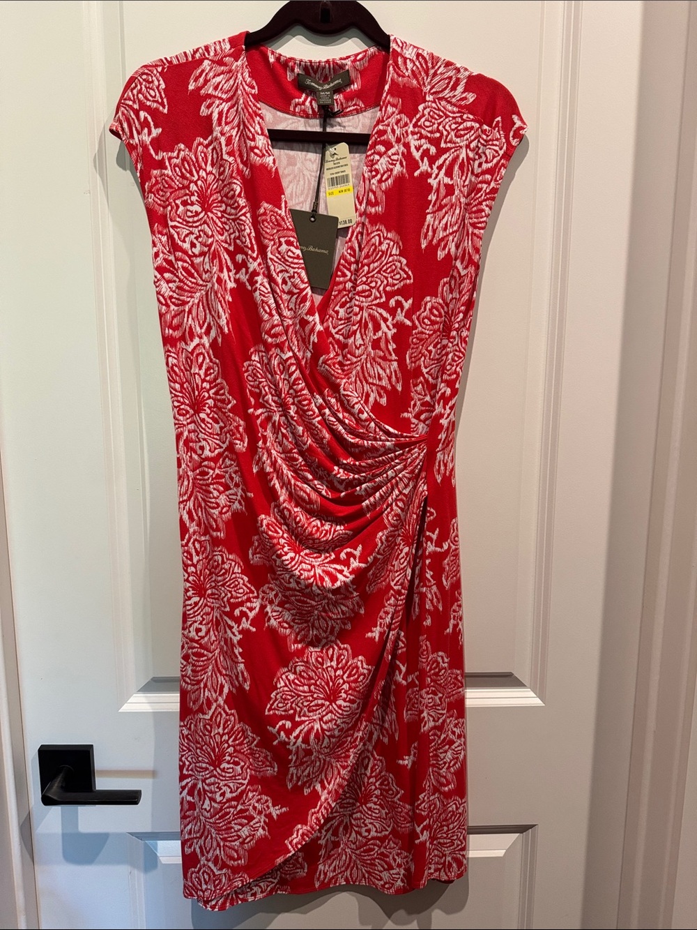NWT Tommy Bahama Red and White Draped Sheath Midi Dress size medium